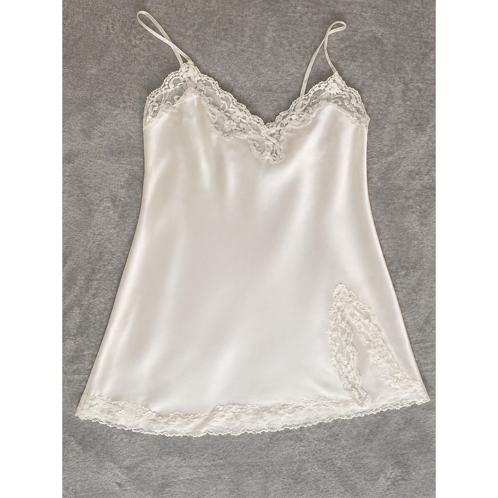 Vintage 2002 Victoria's Secret Satin Lace Slip Dress Y2K Coquette White Size L